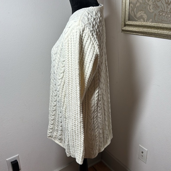 J. Jill cable knit chenille tunic length crewneck Ivory Sz L sweater new - Picture 6 of 10